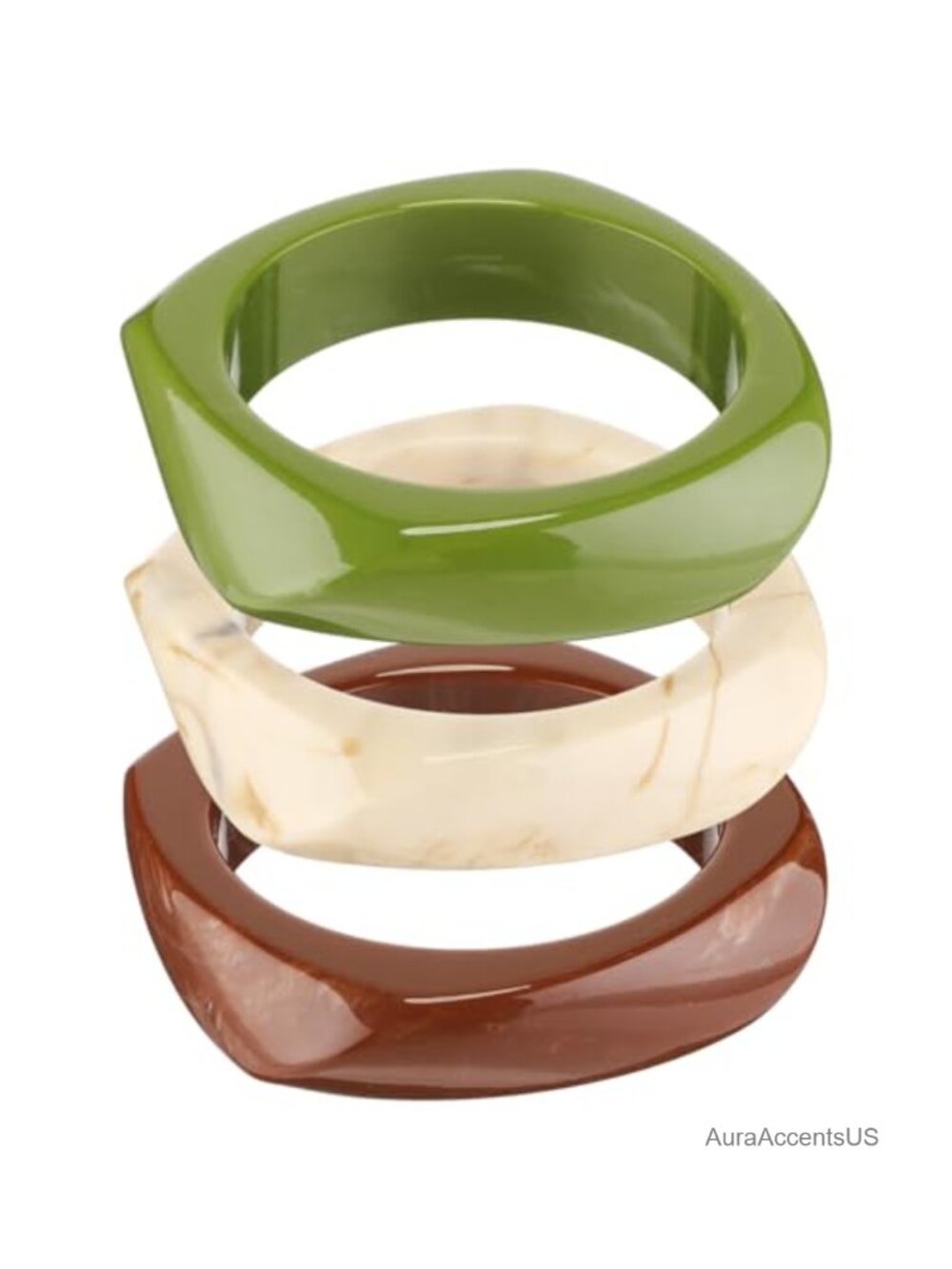 3 Pc Acrylic Resin Bangle Bracelet Wide Geometric Square Wristbands